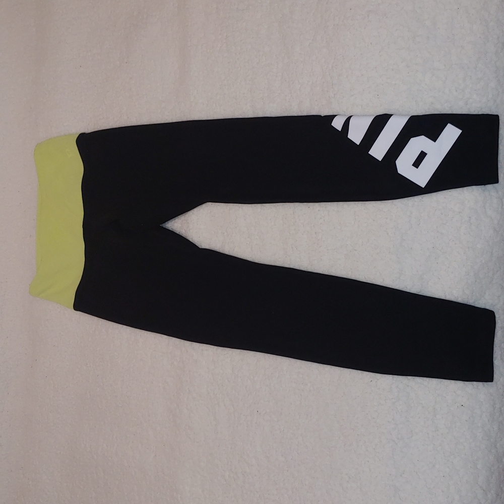 Black Athletic Leggings with Lime Waistband